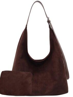 Suede Hobo Bag with Magnetic Buckle Shoulder Handbag for Travel Work Shopping